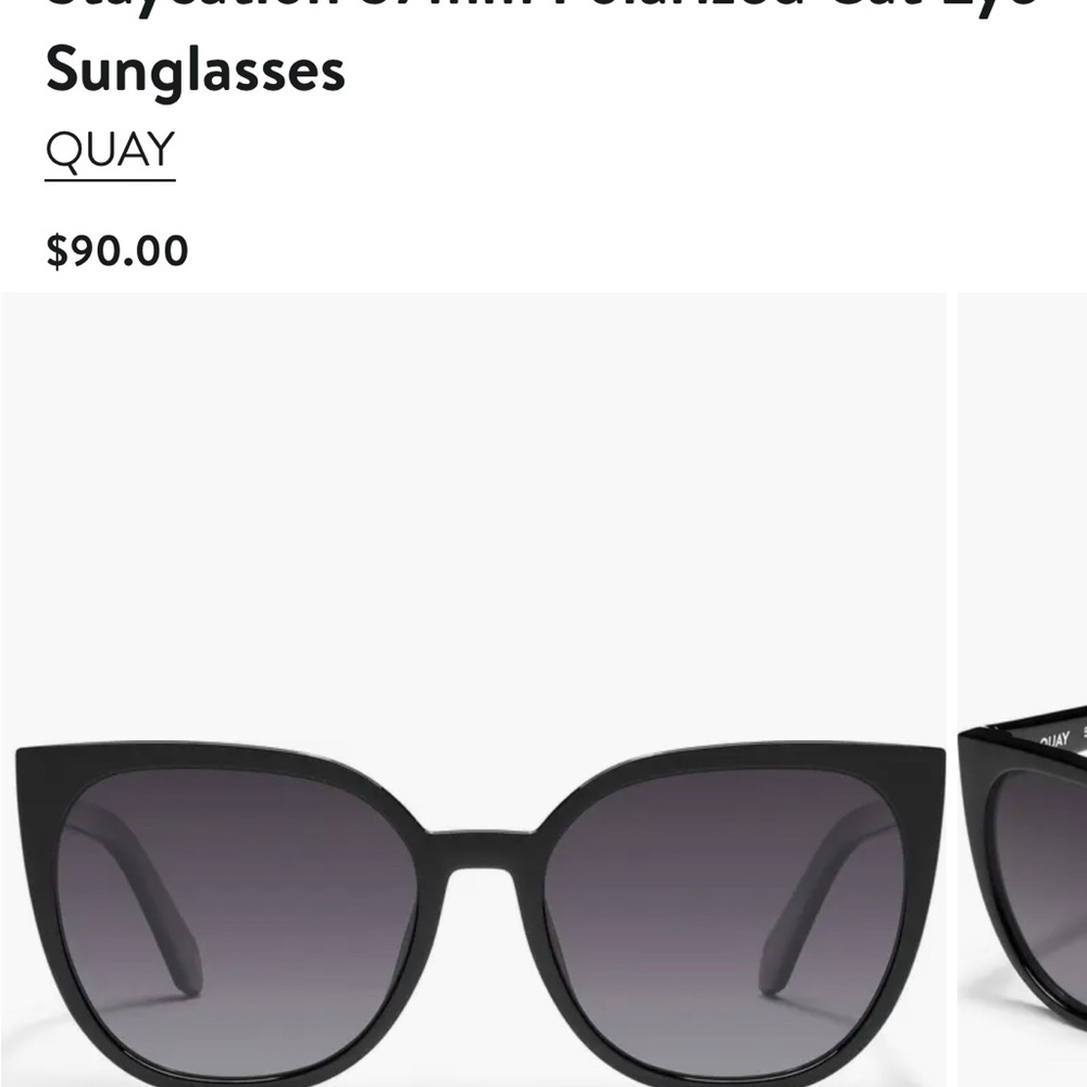 Quay Polarized Cat-Eye Sunglasses in Black Frame with Smoke Lens/ UV Protection - Picture 2 of 5
